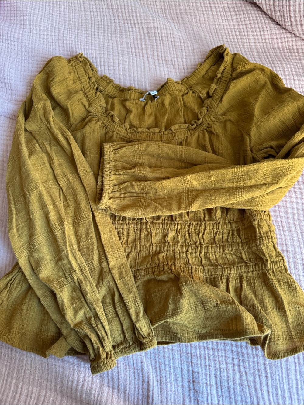 Mustard Yellow Smocked Women's Top - Lightweight Ruffle Neck | Madewell